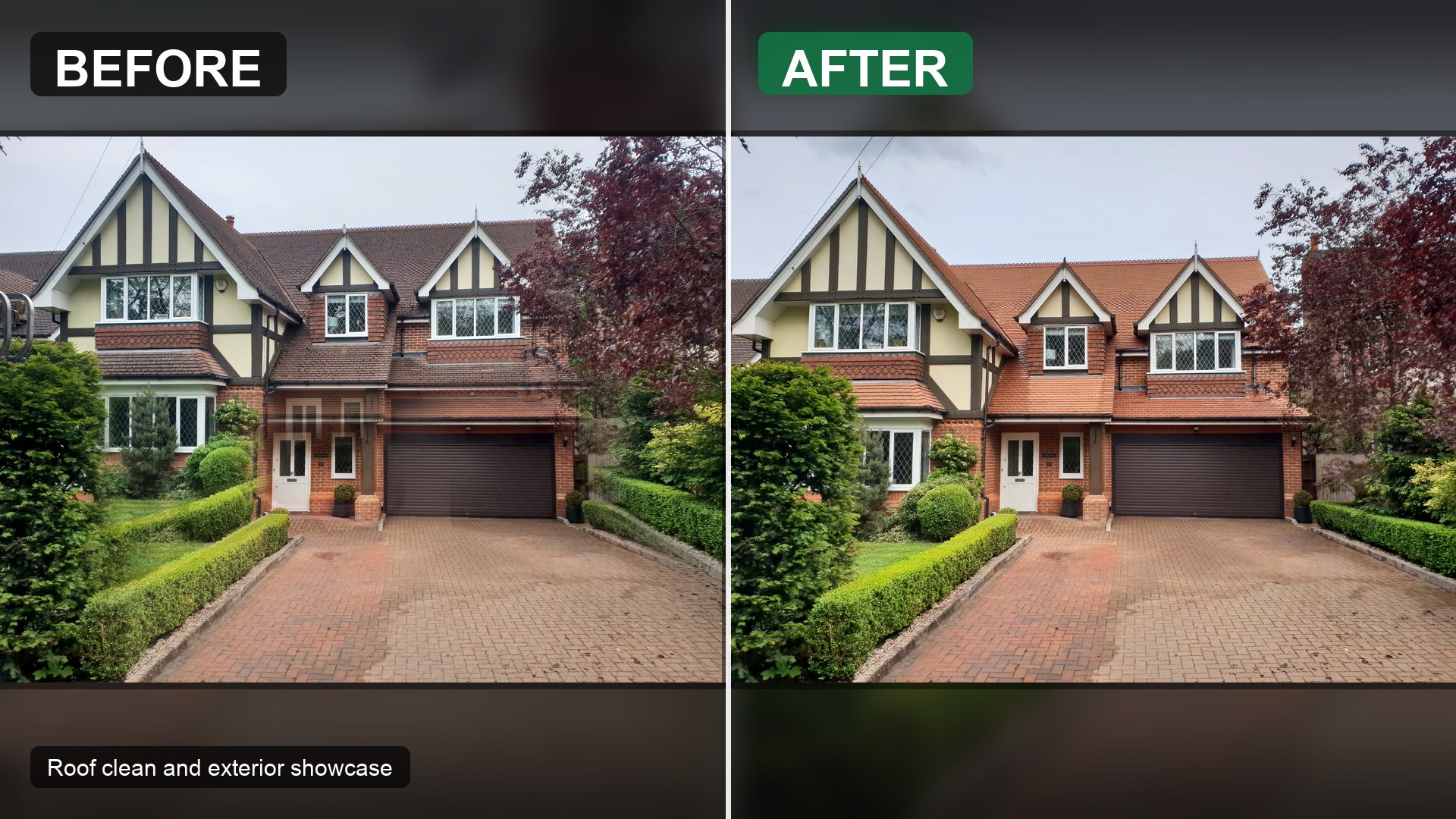 Before and after roof clean and moss treatment by Norris Cleaning